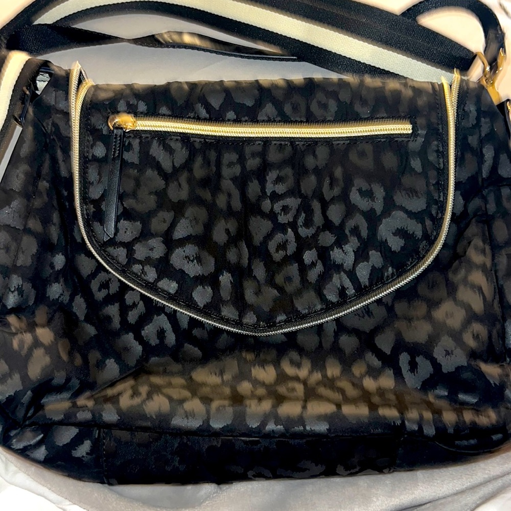 Stella & Dot should bag- black leopard print w/guitar strap